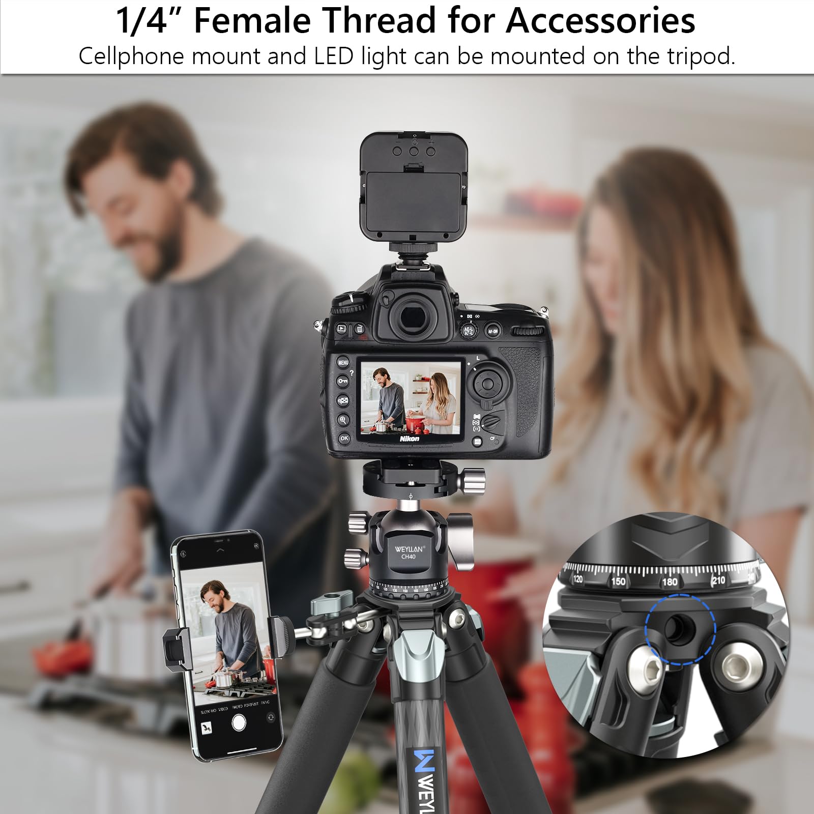 Trípode Profesional Weyllan Fibra de Carbono 81 Pulgadas Cabeza de Bola Bajo Perfil para Cámara Canon Nikon Sony