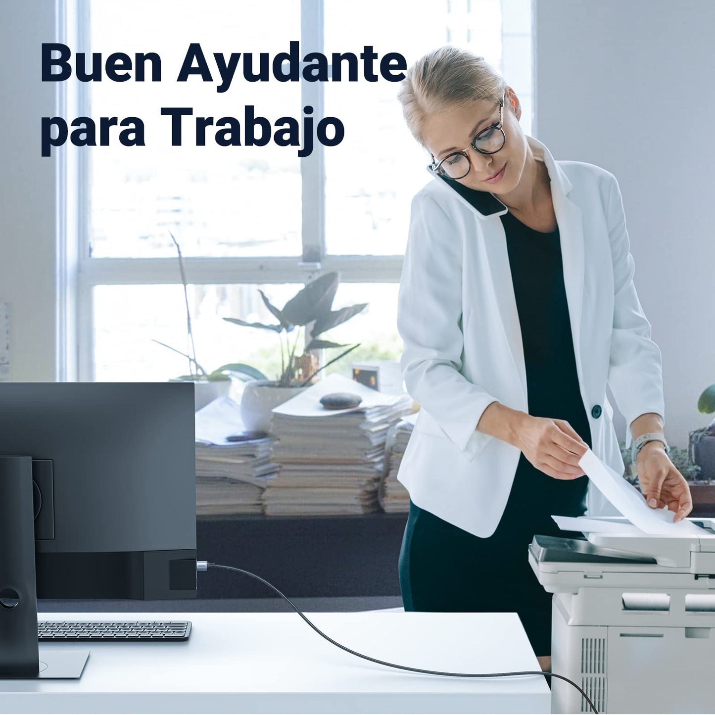 Cable Impresora UGREEN Negro Nylon Largo 2M USB 2.0 Tipo A a B para HP, Epson, Brother, Lexmark y Escáner
