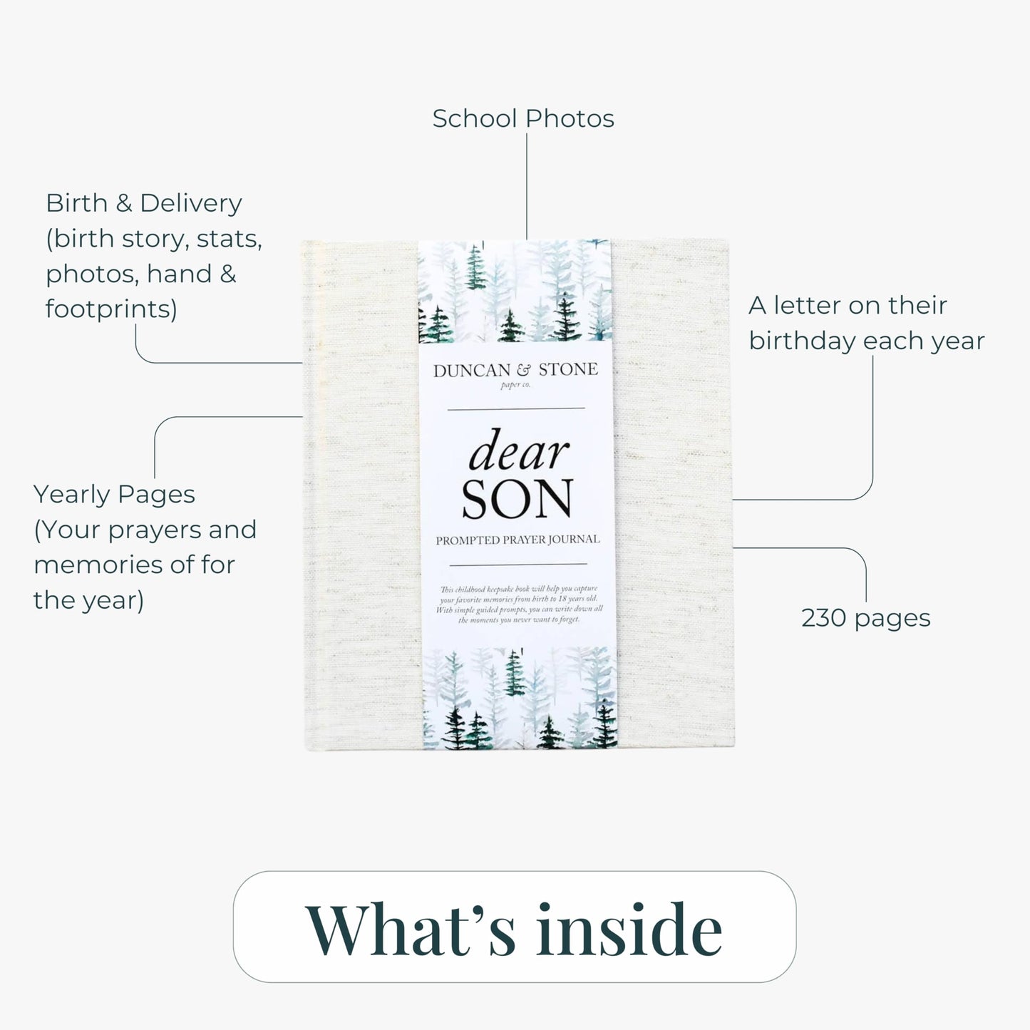 Dear Son: A Prompted Prayer Journal & Childhood Keepsake by Duncan & Stone - Grey | Baby Boy Memory Book | Scrapbook Album for Milestones | New Mom Gift for Expectant Mothers