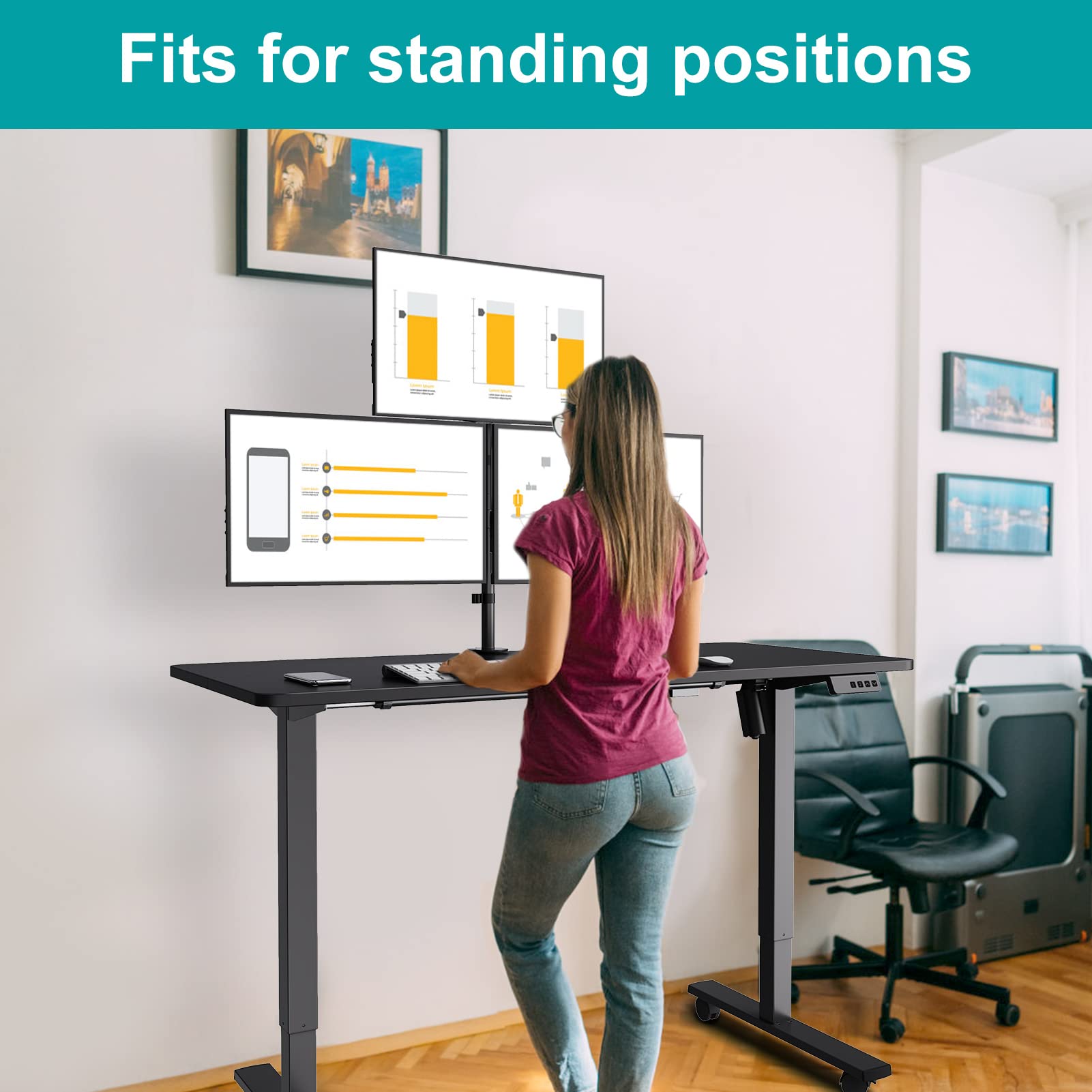 Soporte para Monitor Triple MOUNT PRO Negro Ajustable con Montaje VESA de Mesa