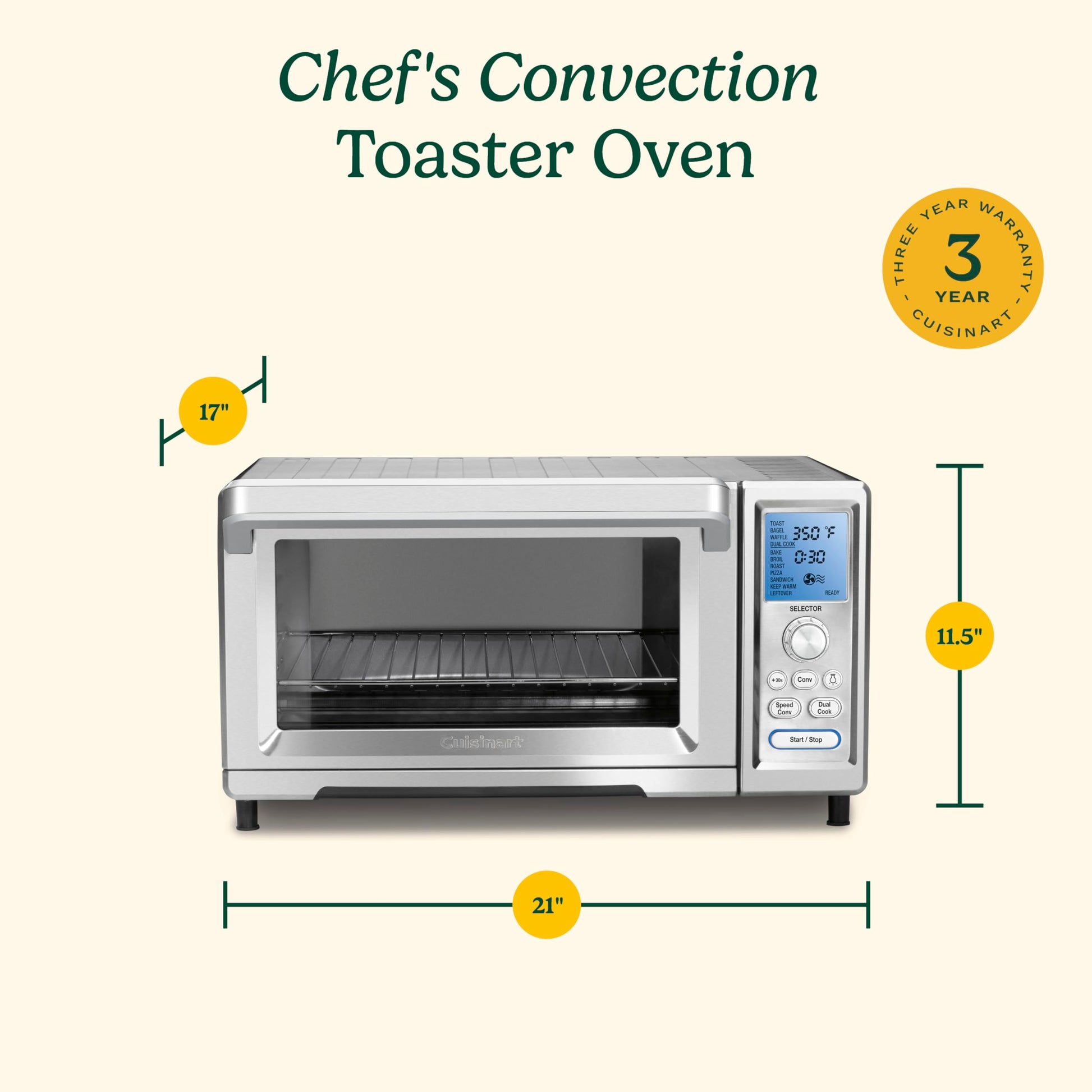 Cuisinart TOB-260N1 Horno tostador de convección de chef, 20.8 pulgadas de largo x 17.9 pulgadas de ancho x 11.4 pulgadas de alto, acero inoxidable