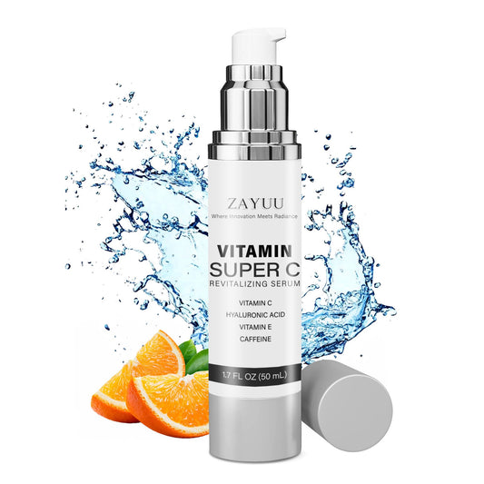 Suero facial con súper vitamina C para pieles maduras: fórmula hidratante antienvejecimiento todo en uno con vitamina C, ácido hialurónico, vitamina E y cafeína, suero reafirmante facial para