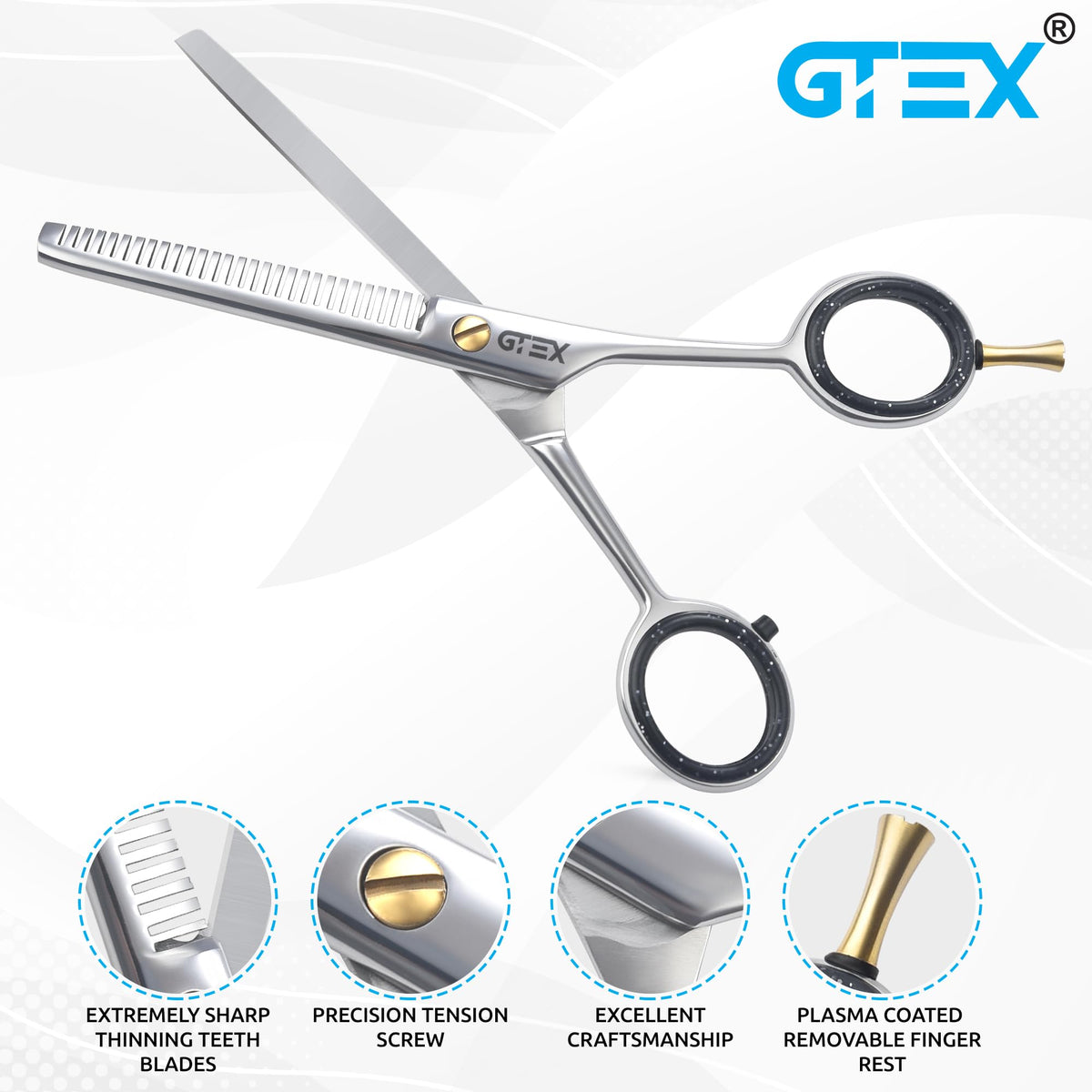 GTEX Tijeras de adelgazamiento para peluquería, tijeras profesionales para adelgazar el cabello, tijeras de corte de pelo de 6,5 pulgadas, tijeras de adelgazamiento para el cabello para hombres