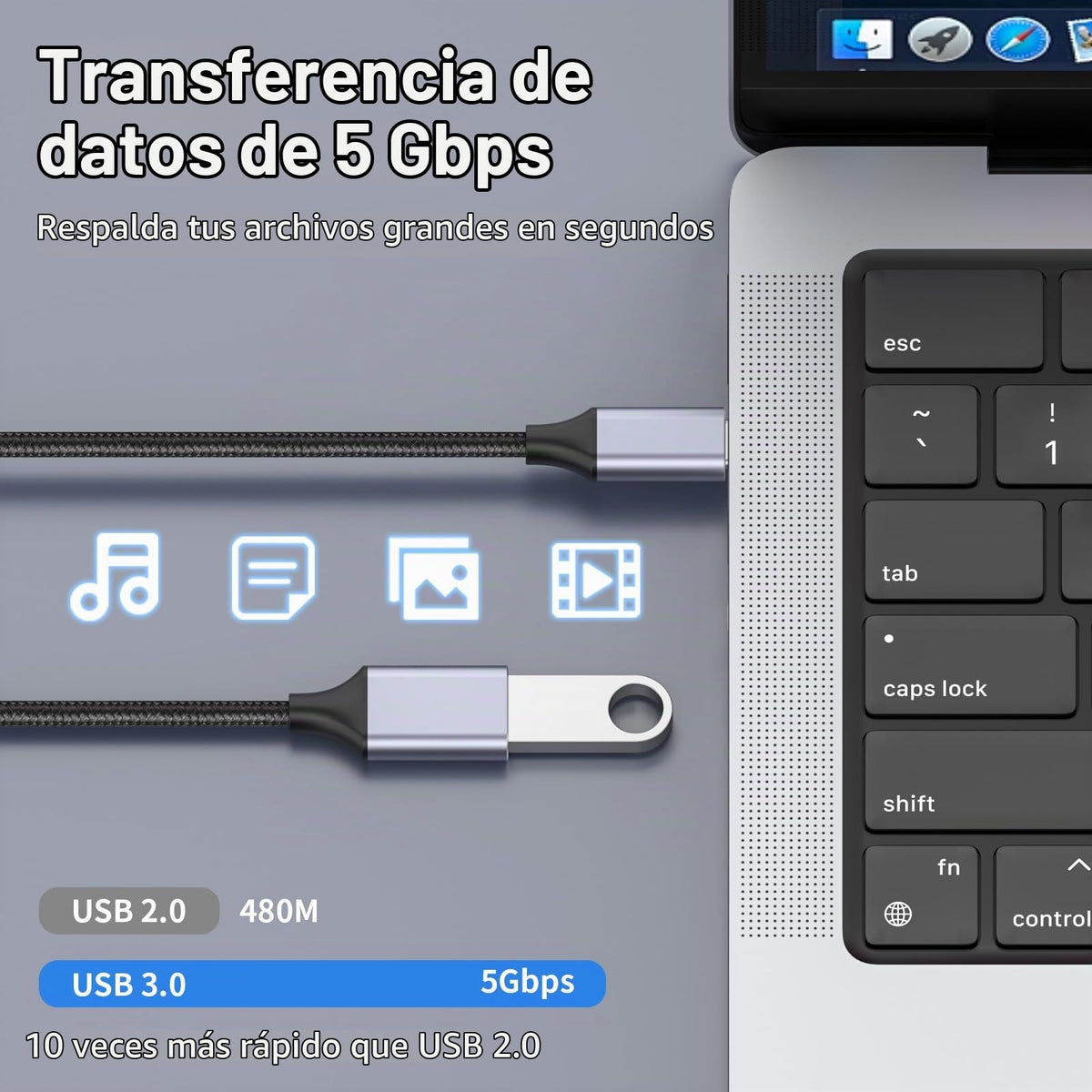Adaptador de Cable USB Hembra a USBC Macho Pastall 2 m USB3.0