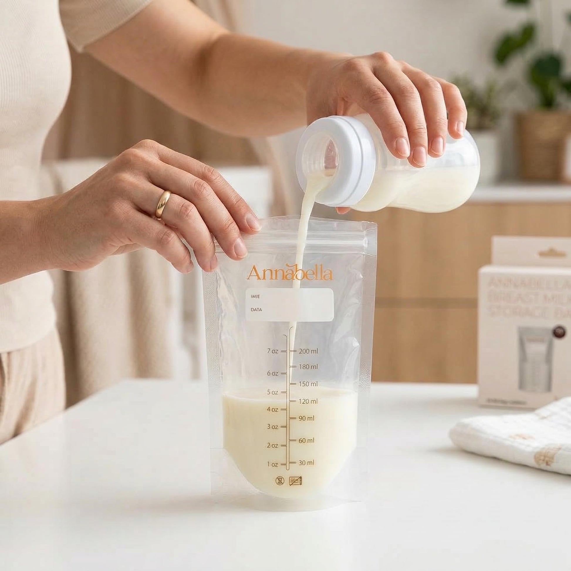 Annabella - 50 bolsas de almacenamiento de leche materna sin BPA, bolsas de leche de 200 ml para almacenamiento de leche materna, bolsas de almacenamiento de leche materna, bolsas de almacenamiento de