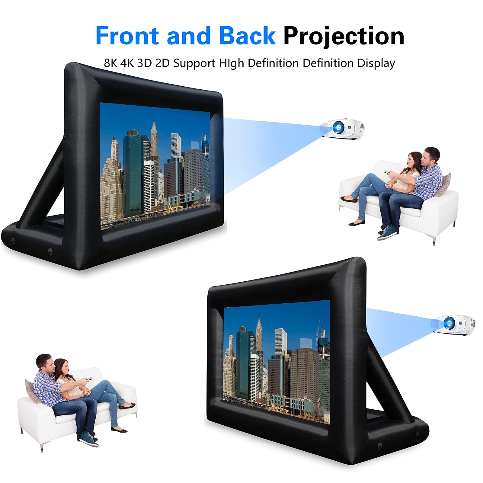GZKYYLEGS Pantalla de proyector Inflable de 20 pies para Exteriores e Interiores, Incluye soplador de Aire, amarres y Bolsa de Almacenamiento,portátil,proyección Frontal y Trasera para Noches de Cine