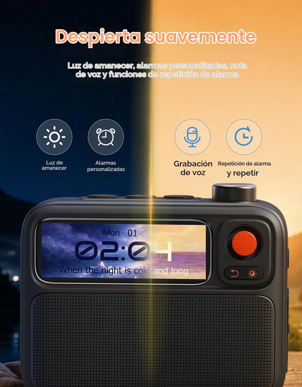 Máquina de Ruido Blanco Divoom Flowtoo Negro con Bocina Bluetooth y Despertador
