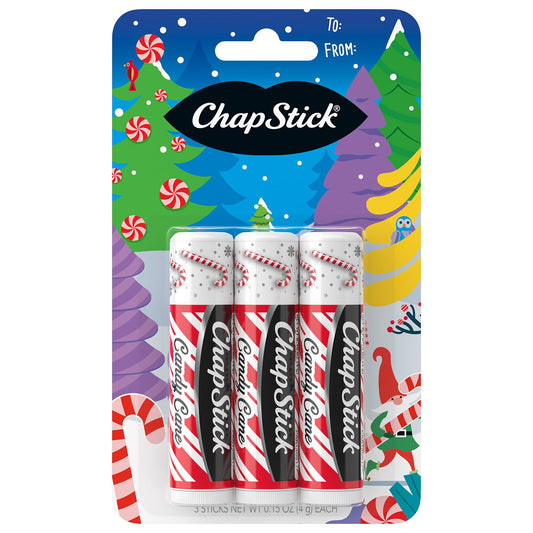Chapstick (Candy Cane Flavor, 0.15 Oz, 3 Sticks) Lip Balm Tube, skin Protectant, Lip Care