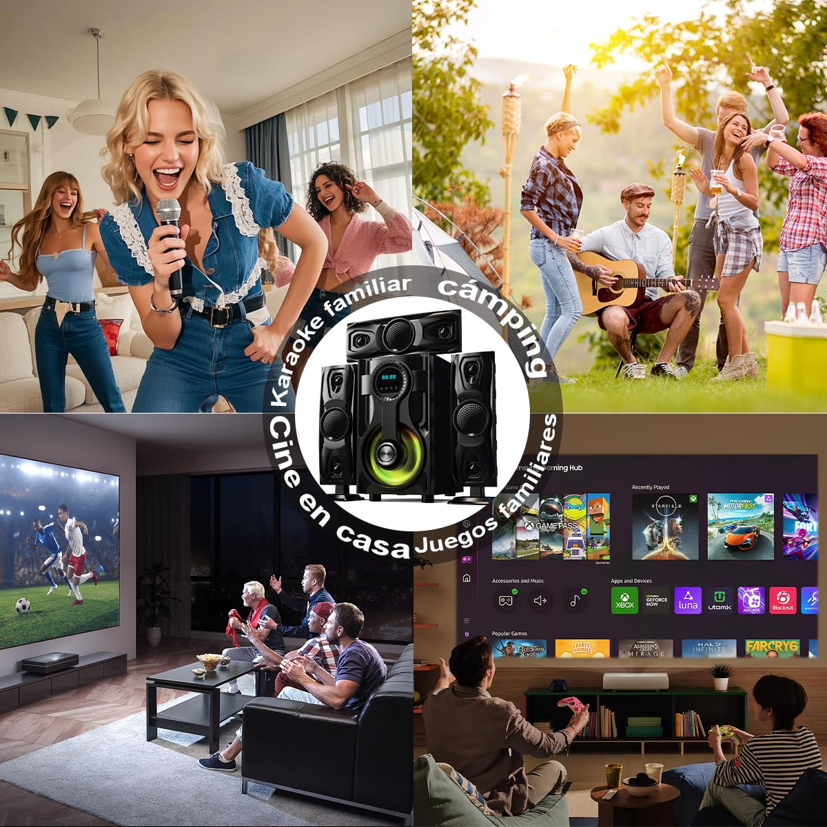 D&M Y14 Sonido Teatro en casa,con Subwoofer - Sistema de Sonido Envolvente 3 en 1 Separado,para TV Juegos de PC HD-ARC/BT 5.4/óptica/AUX/USB Conexión 5 Modos EQ Graves Profundos