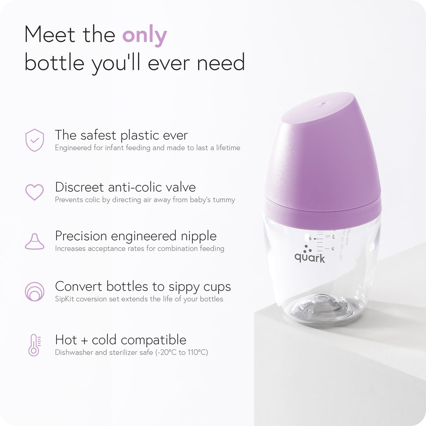 Quark Minibiberón Buubibottle De Flujo Lento Para Recién Nacidos - Con Tetina Anticólicos Realfeel Para Simular La Lactancia Materna - Sin Bpa, Pvc Ni Toxinas - Biberón De 147 Ml Con Tapa, Paquete De