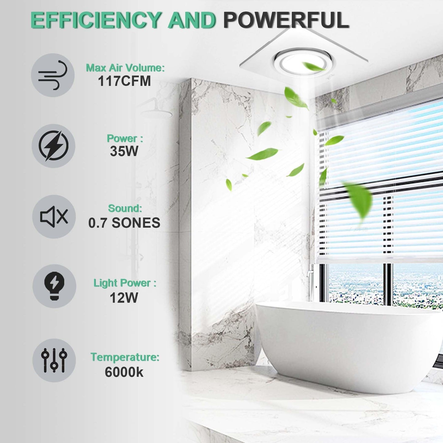 Ventilador de Escape POWERENG Blanco 164 CFM 0.7 Sones para Baño, Ducha, Hogar y Oficina