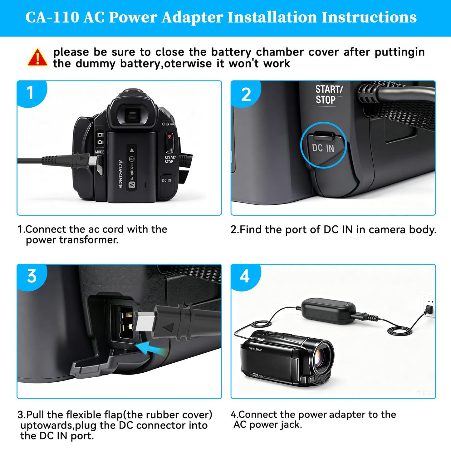 CA-110 AC Power Adapter Supply Compact for Canon CA110 and Canon VIXIA HF M50, M52, M500, R20, R21, R30, R32, R40, R42, R50, R52, R60, R62, R200, R300, R500, R600, LEGRIA HF R206, R26 Camcorders.