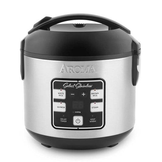 Aroma Housewares Select - Multicocina digital de arroz y grano de acero inoxidable, 4 tazas sin cocer, (ARC-914SBDS)