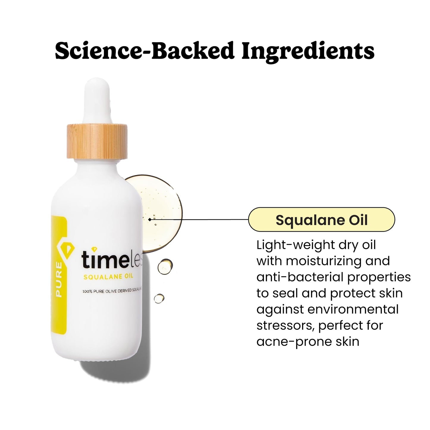 TIMELESS SKIN CARE | Sérum Aceite Seco de Escualano Puro 100% | Apto pieles grasas | Hidratante y antibacteriano que reduce imperfecciones | Ideal para Climas extremos | 60ml