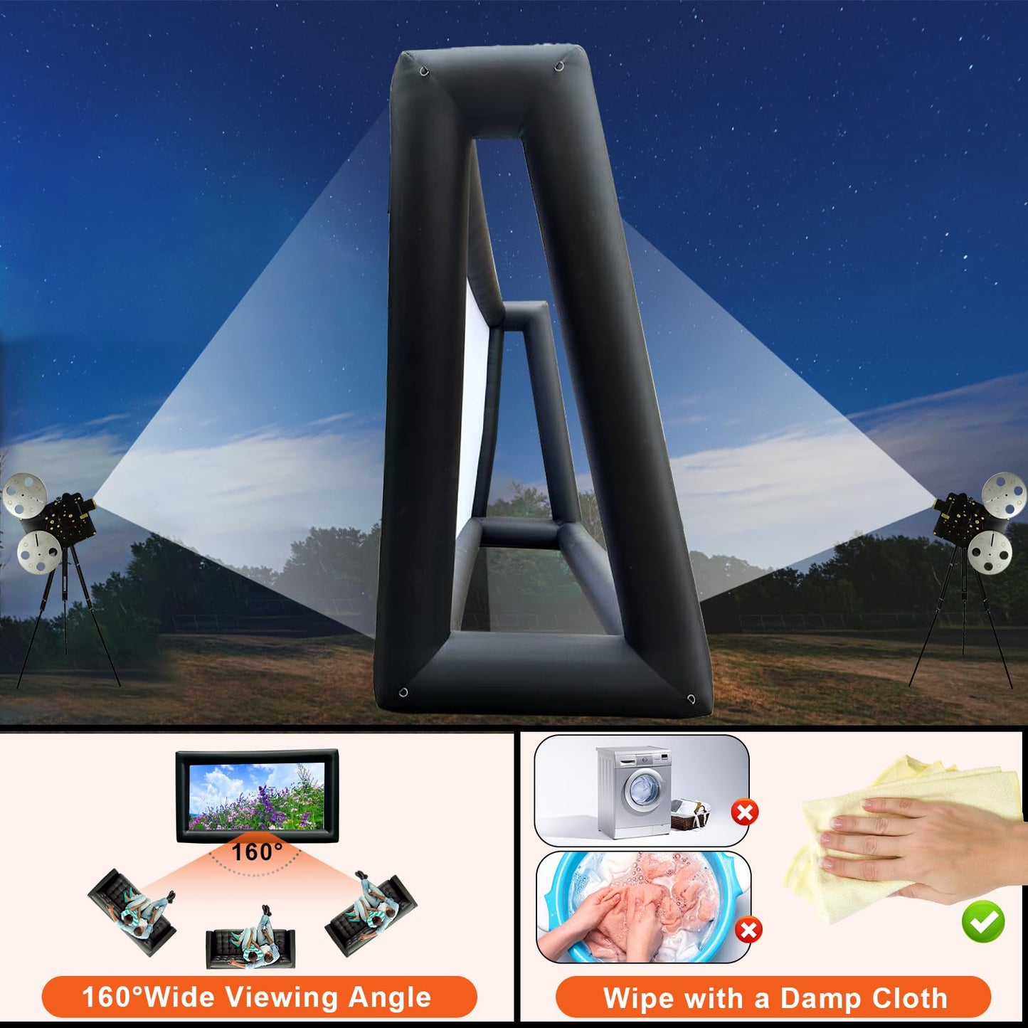 PPXIA - visualización inflable para exteriores de 30 pies con soplador de aire, visualización de proyector extragrande para noches de cine en casa, patio, piscina, barbacoa, fiesta, diversión, soporta