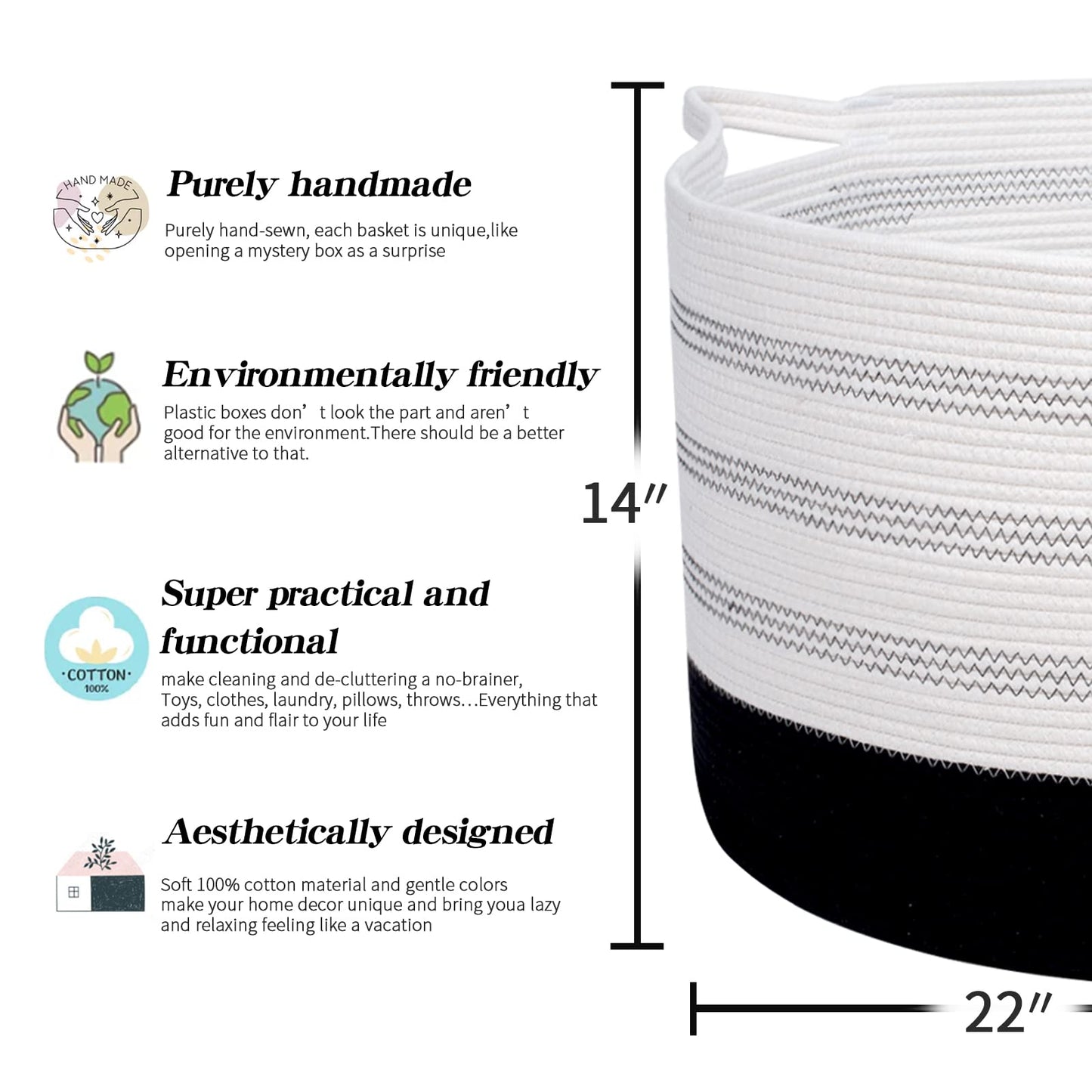 R RUNKA Cesta de almacenamiento extragrande – 22 x 55,5 x 35,5 cm XXXL extra grande – Cesta de ropa tejida con asas – Cesta decorativa extra grande para mantas, redonda, suave, para la sala de estar de los niños