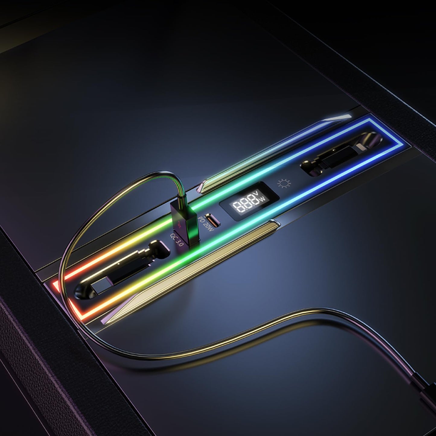 DICMKY Tesla Hub USB para modelo 3 Highland 2024-2025 y modelo Y Juniper 2026 con luz RGB, estación de acoplamiento de 4 puertos Tesla Regalos para hombres, Tesla Cargador de teléfono Tesla Hub de