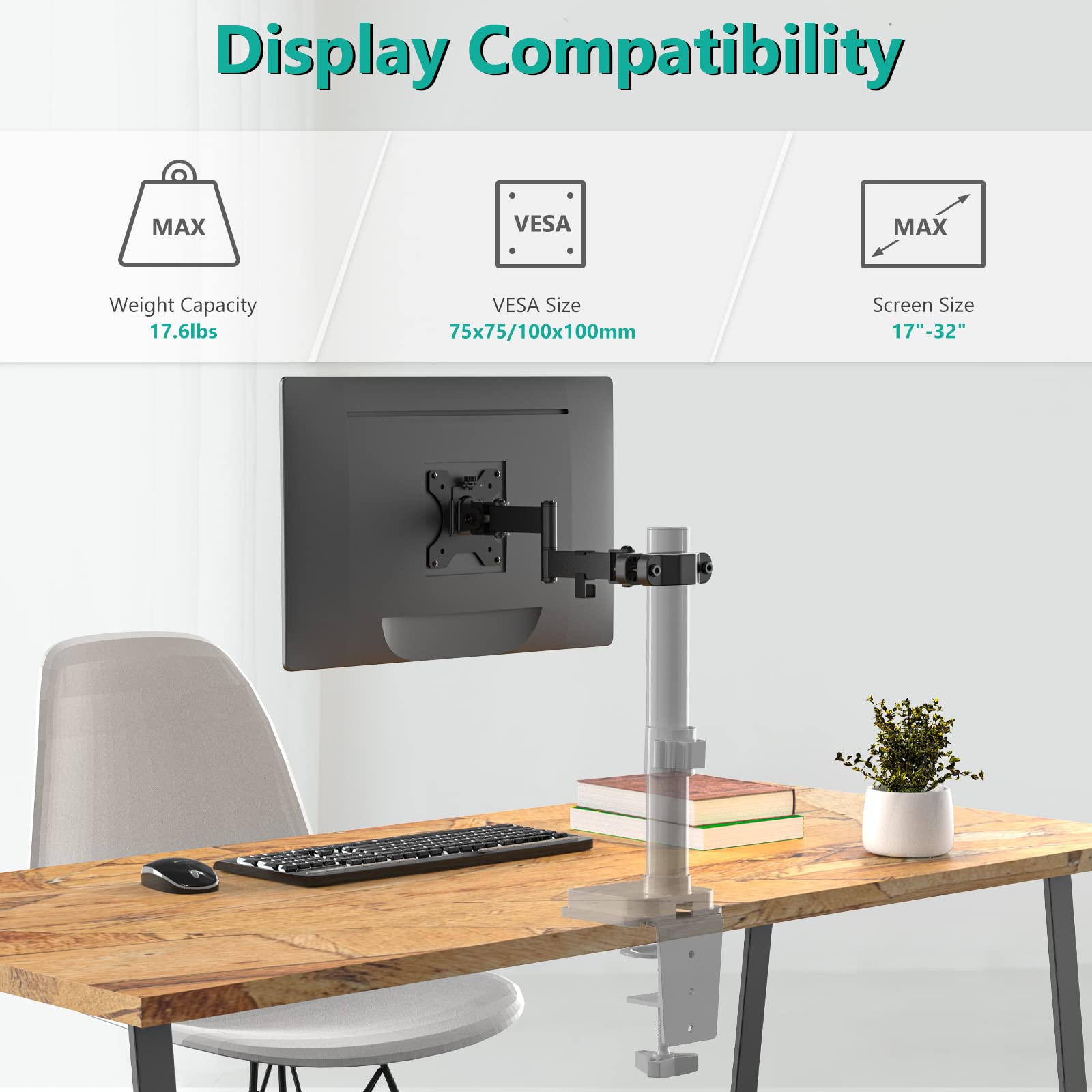Soporte de Brazo para Monitor WALI Negro Totalmente Ajustable de 2 Niveles con Placa Universal 75 mm y 100 mm