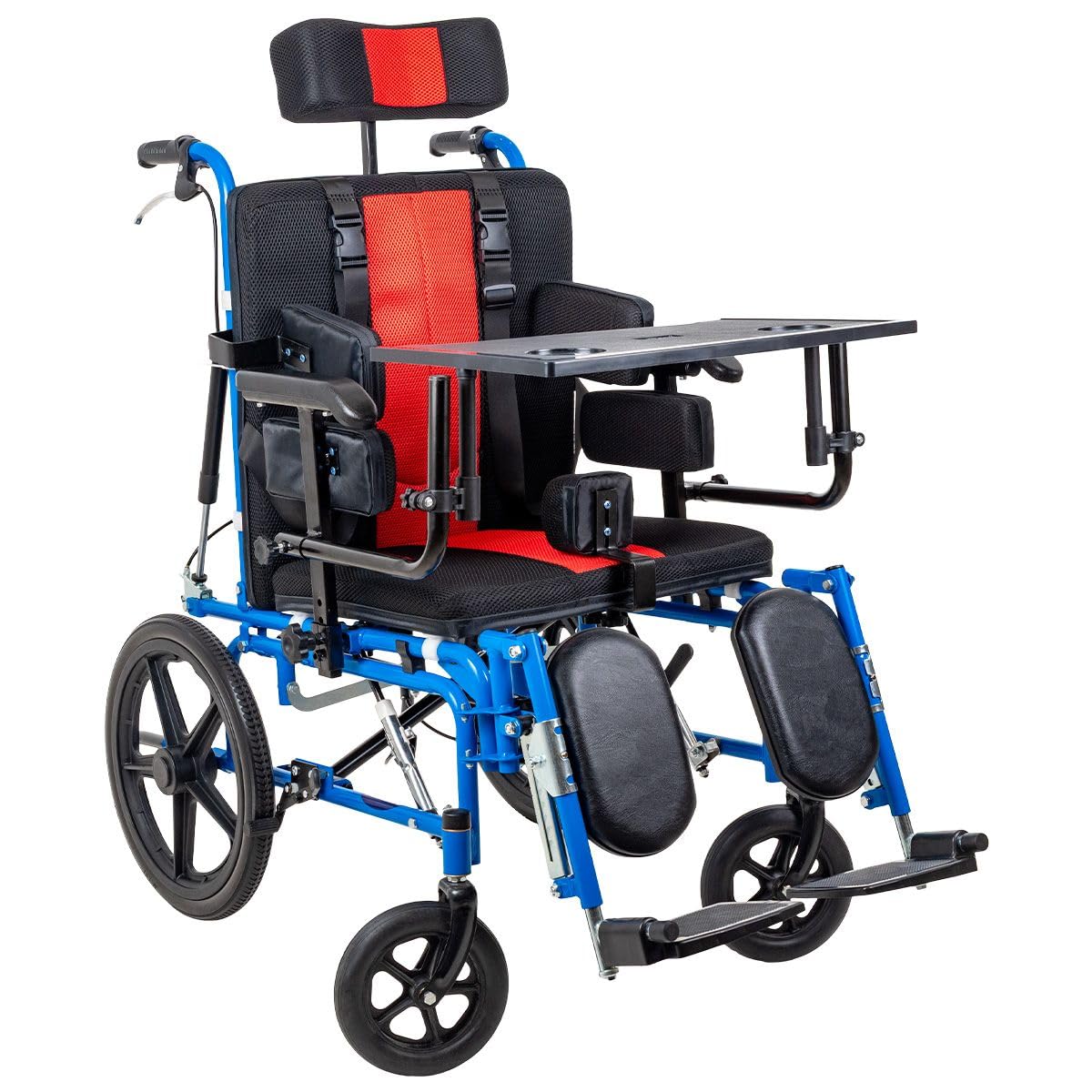 Silla de Ruedas Medical Store Roja Negra Acero Resistente para Adulto con Eleva Piernas Desmontables y Descansabrazos Ajustable para Parálisis Cerebral de Lujo