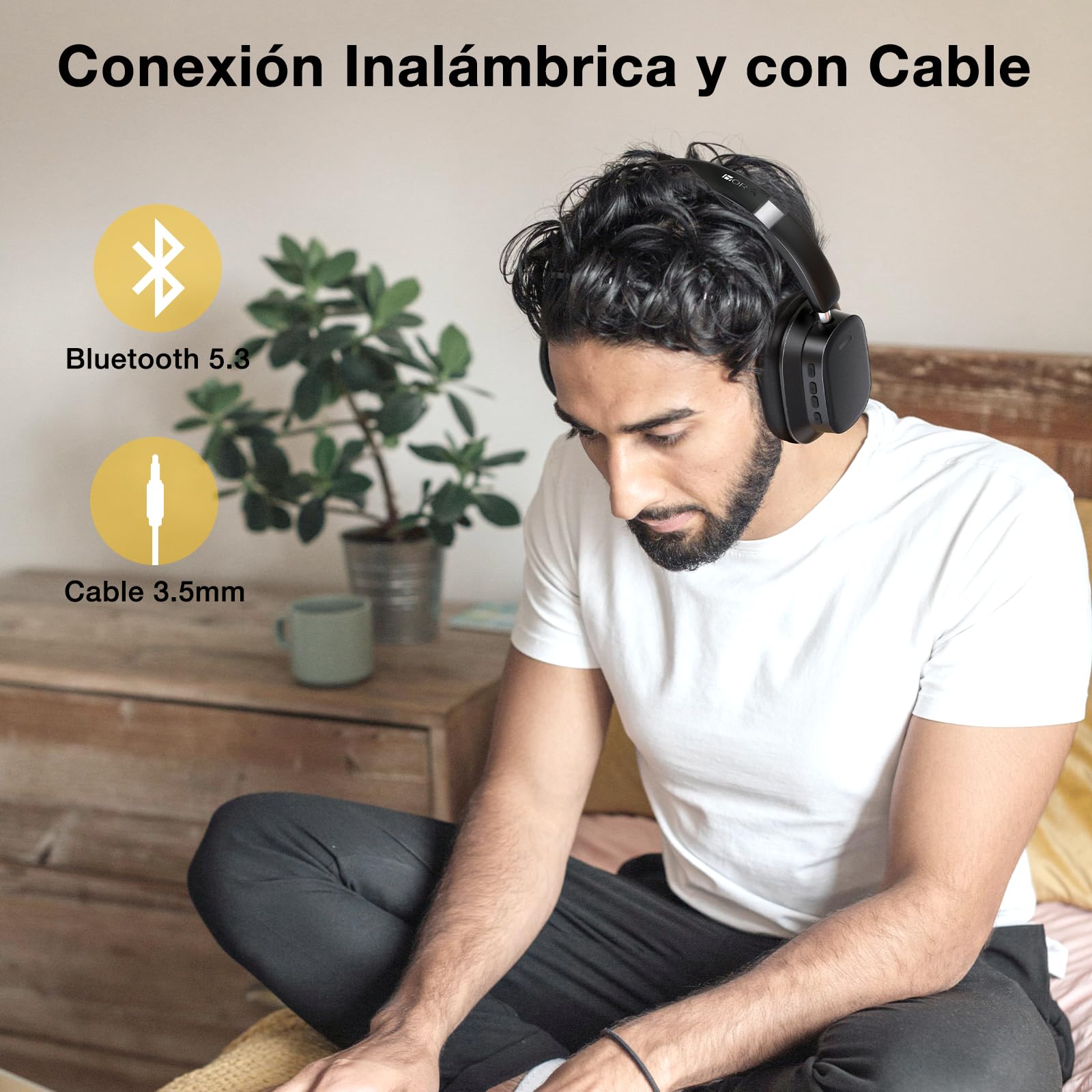 Audífonos Inalámbricos 1 Hora Negro con 100Hrs de Reproducción y 3 EQ Modos Musical Plegables Bluetooth 5.3