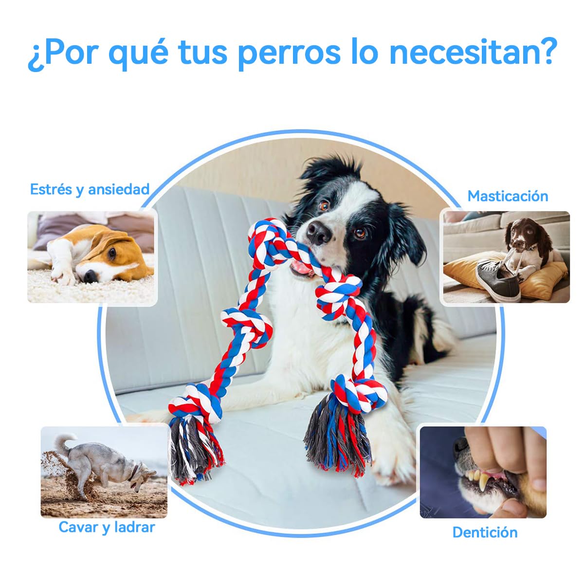 Juguetes para Perro TAKMOO Rojo Cuerda Indestructible de 5 Nudos para Limpieza de Dientes
