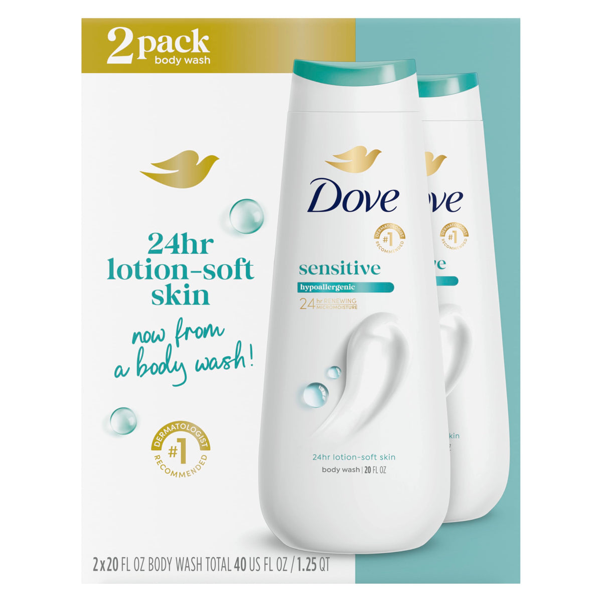 Dove Body Wash, Sensitive Skin, 22 oz, Twin Pack