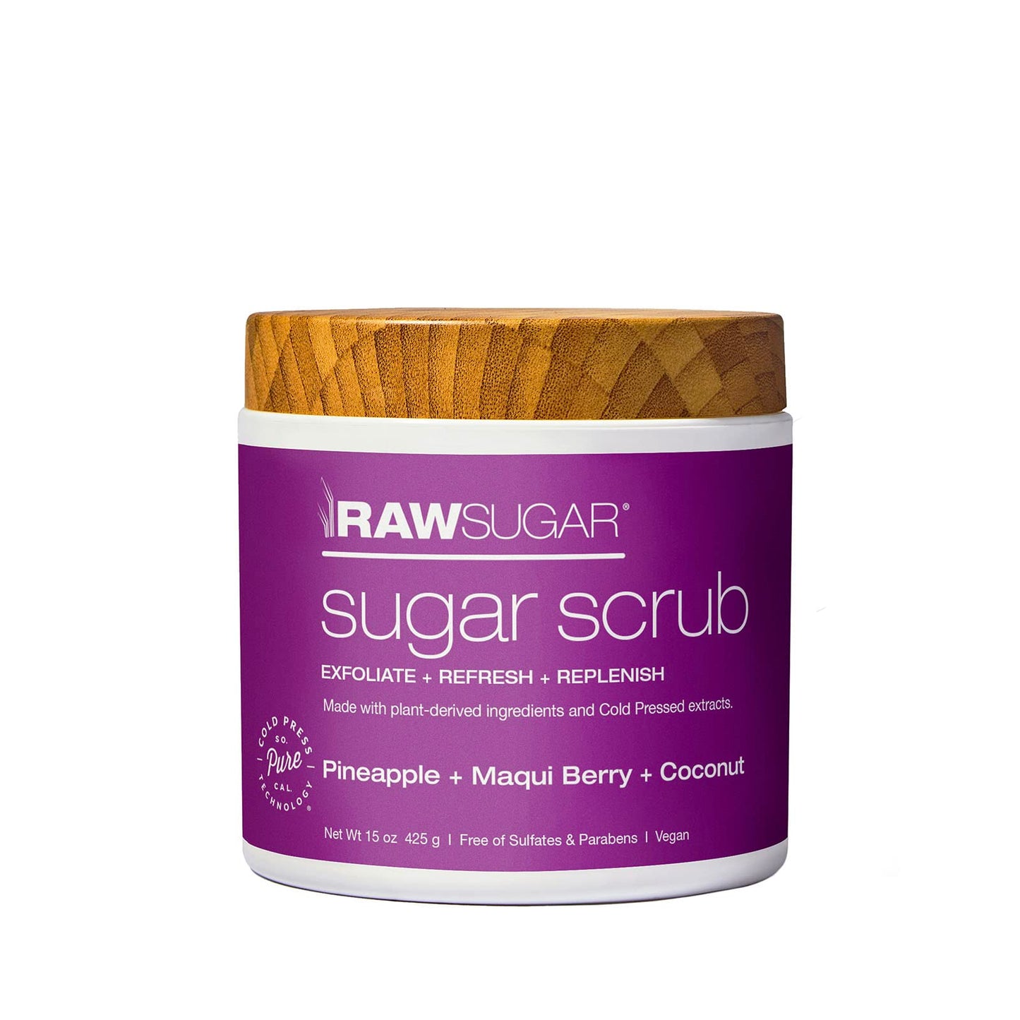RAW SUGAR, Exfoliante Corporal Reparador a Base de Azúcar, Renueva y Repara la Piel, con Piña, Baya de Maqui y Coco, Prensado en Frío, Vegano, Libre de Sulfatos y Parabenos, 425 g