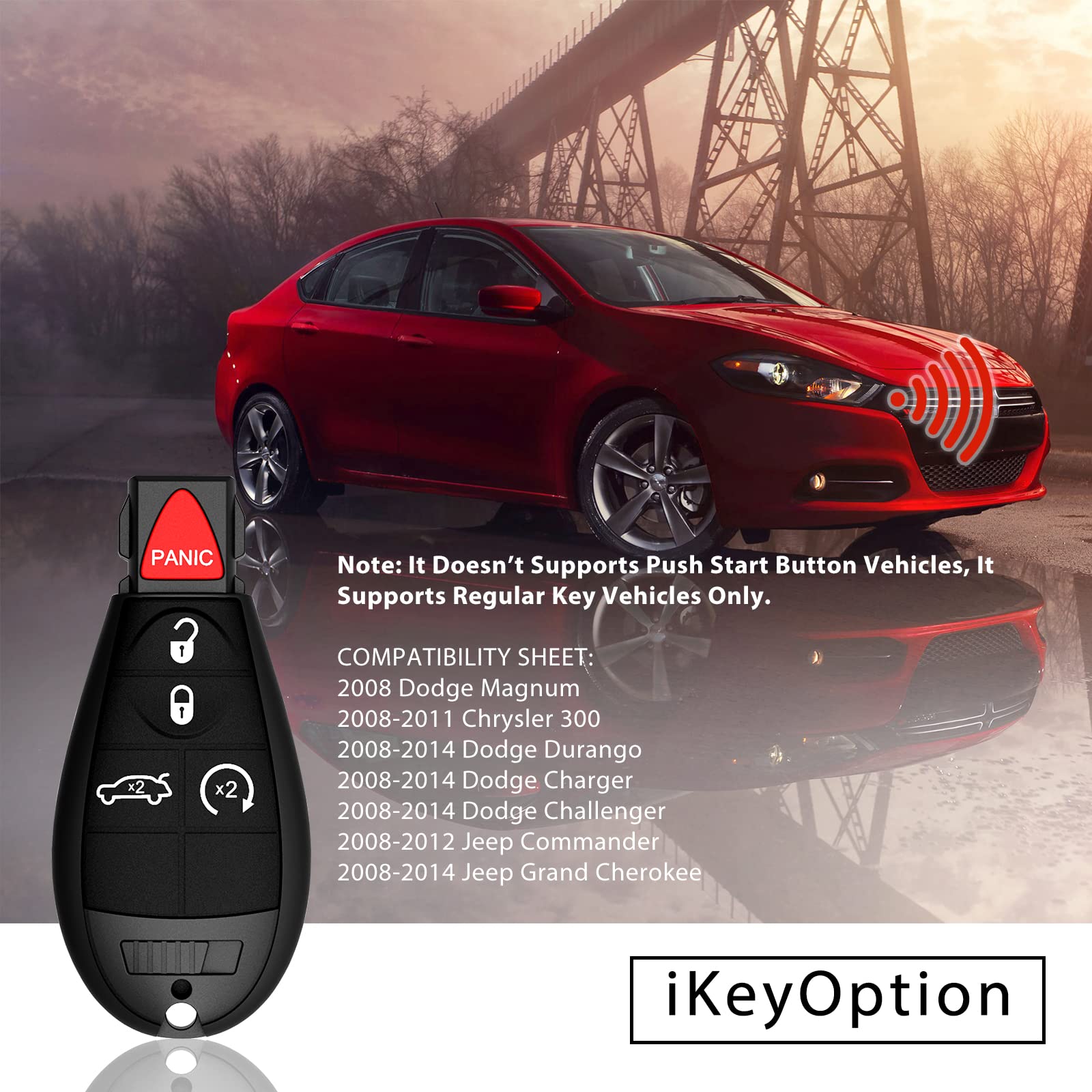 Llavero de 5 botones para Chrysler 300 2008-2014 para Dodge Challenger Durango Magnum para Jeep Grand Cherokee Keyless Entry Remote fob FCCID: M3N5WY783X 56046639AC 56046639AD 56046639AE-433Mhz