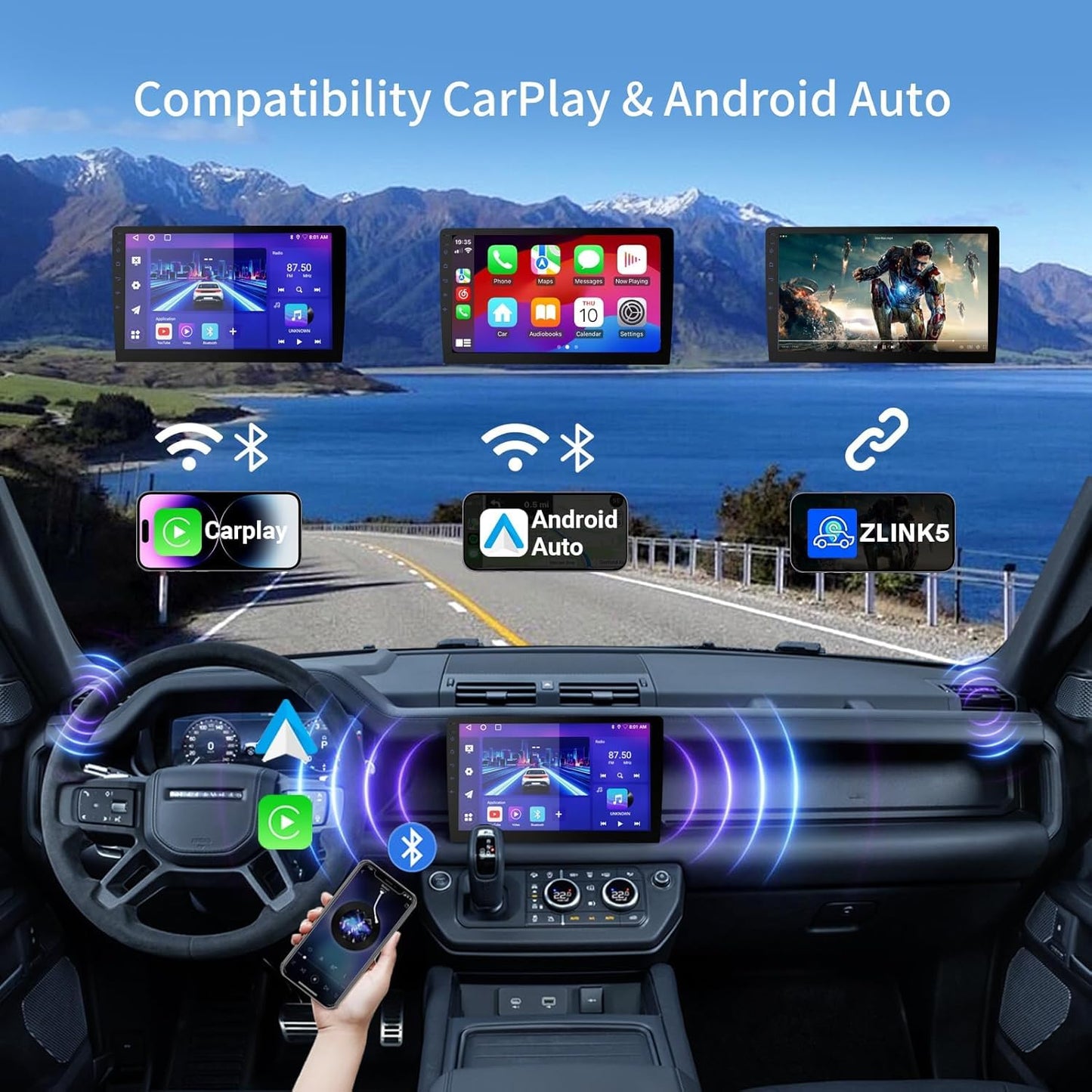 Haudio Reproductor de Estéreo de Coche Android 13 Double Din - Pantalla táctil HD Universal de 10.1" con 64GB, GPS Integrado y Cámara de Copia de Seguridad, Bluetooth 4.1, Soporta CarPlay/MirrorLink