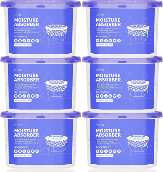 CLEVAST Cajas Absorbentes de Humedad 6 Pack, Deshumidificadores para Armarios, Absorbente de Humedad Sin Aroma para Guardarropas, Dormitorios, Baños (280g/paquete)