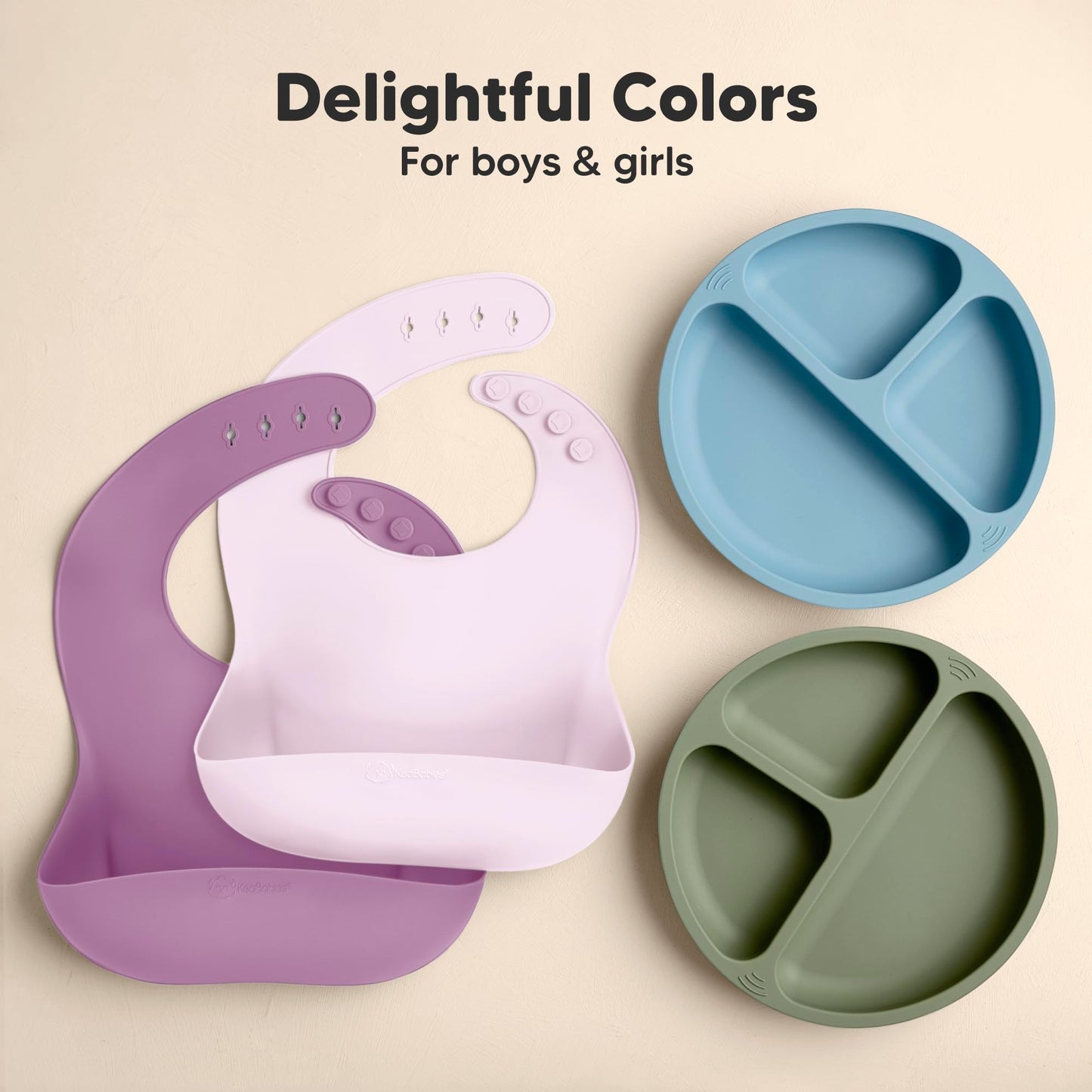 KeaBabies - Paquete de 2 Mandiles para Niño, Baberos de Silicona para Bebés, Baberos de Silicona para Comer, Baberos de Silicona Pura de Grado Alimenticio, Baberos Impermeables