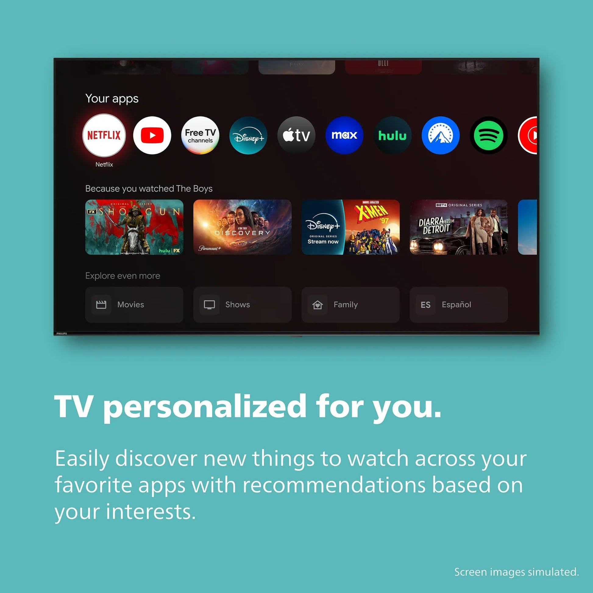 PHILIPS Television | 50 Pulgadas | Clase LED | Serie 7000 | 4K Ultra HD | 2160p | Sistema Operativo Android | Smart Google TV | HDR10 | HDMI | Bluetooth | USB | Modo de Película (Reacondicionado)