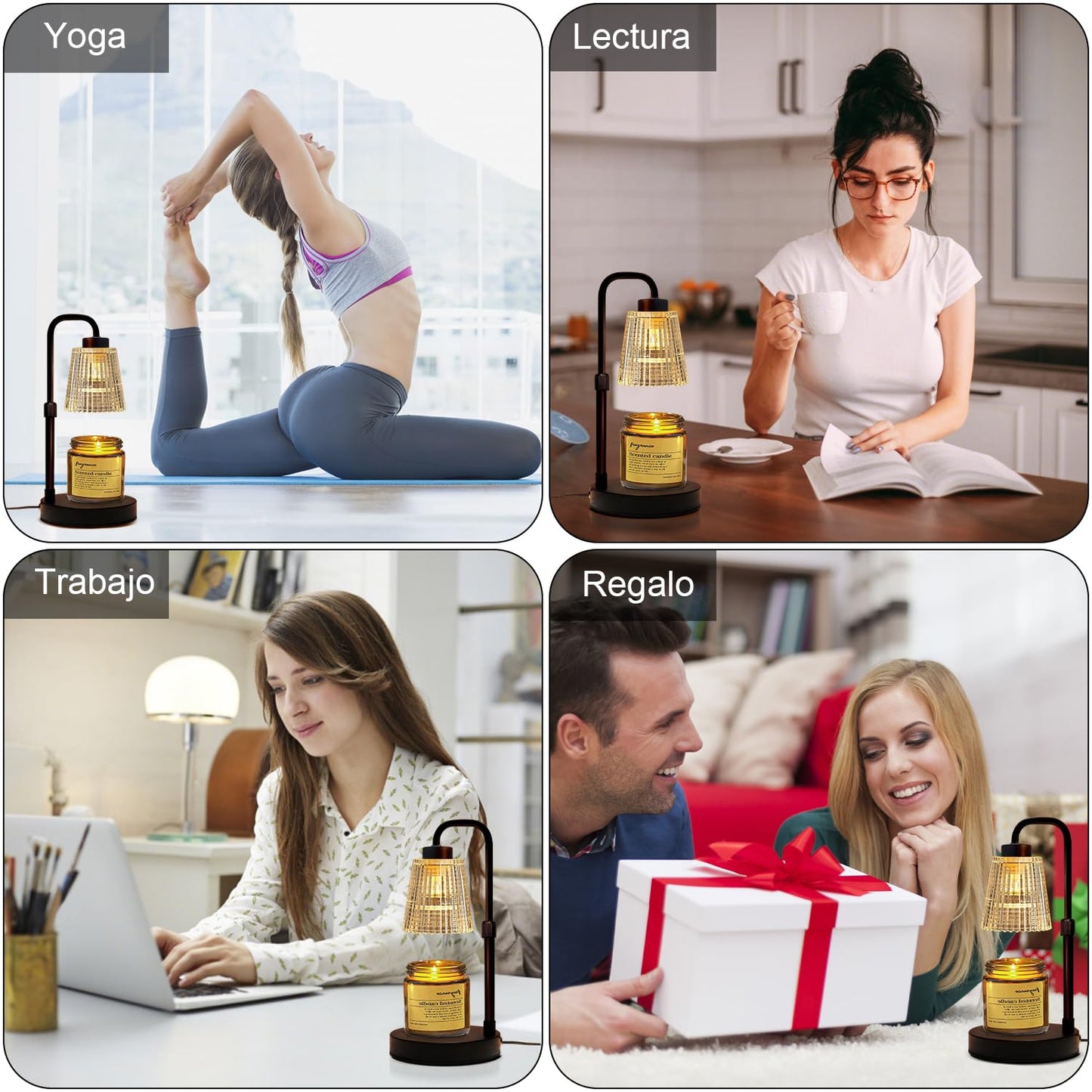 Lámpara para Velas Aromáticas con Temporizador y Regulación de Brillo, Altura Ajustable, Regalo para Nuevo Hogar, Decoración de Habitación, Lámpara Calentadora de Velas con 2 Bombillas