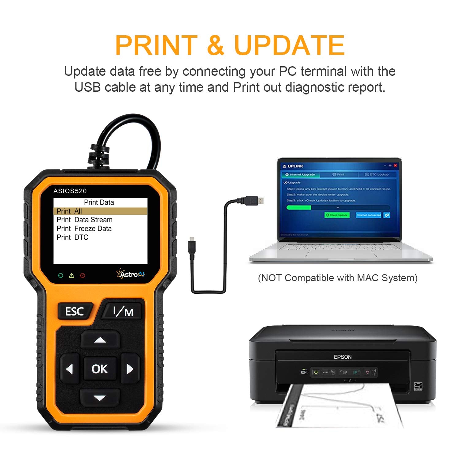 AstroAI OBD2 ASIOS520 Escáner Automotriz Professional, Lector de Códigos Universal, Scaner para Auto Herramienta de Diagnóstico con Pantalla de Color