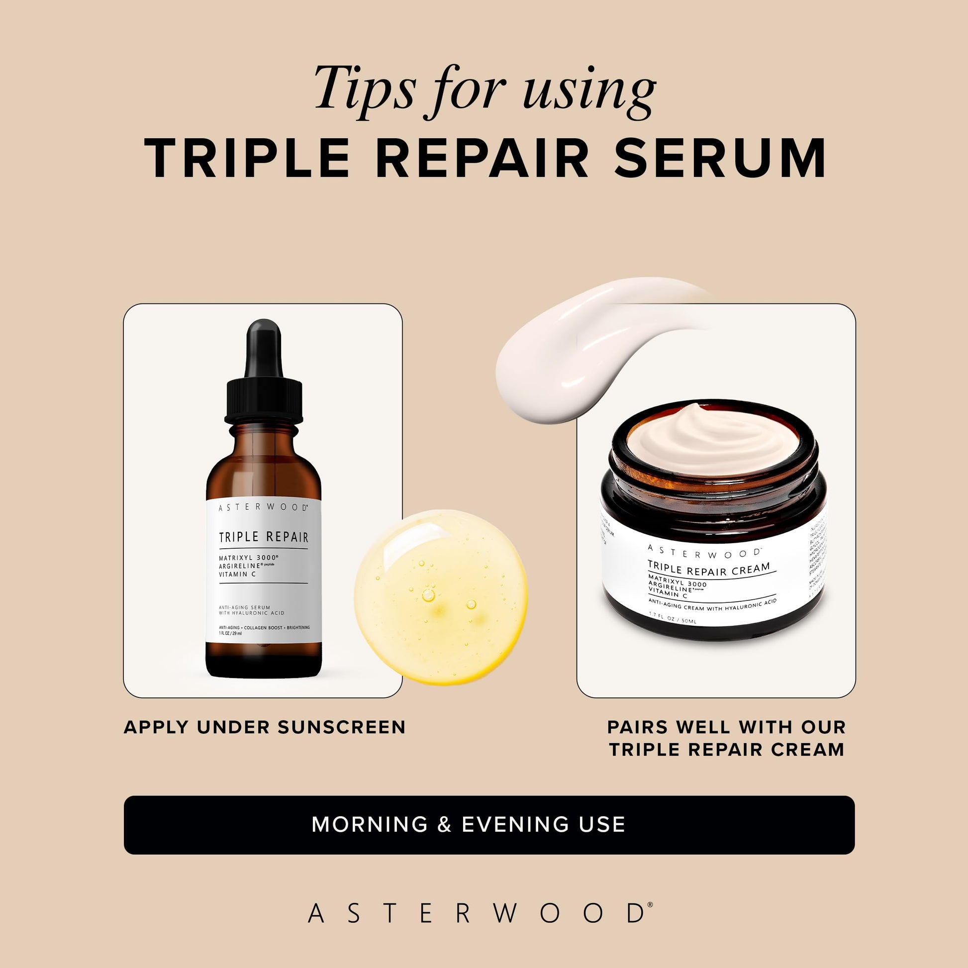 MATRIXYL 3000 + ARGIRELINE Peptide + Vitamin C 4 oz Serum with Organic Hyaluronic Acid - Reduce Sun Spots, Wrinkles, Our Most Powerful Triple Combination - ASTERWOOD NATURALS - Bottle