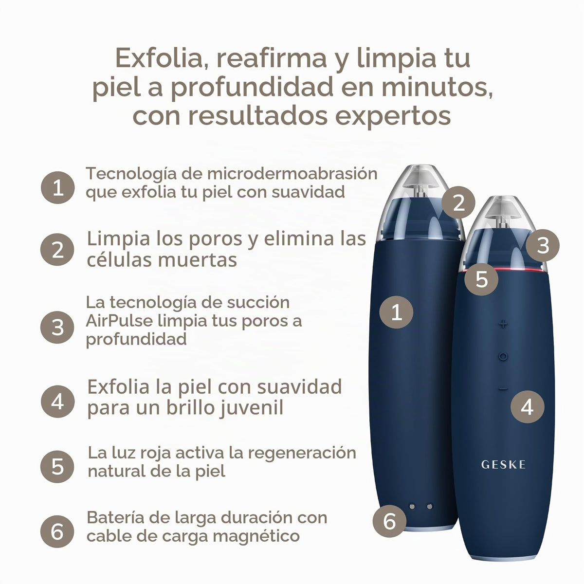 GESKE | SmartAppGuided™ MicroDermabrasion Blackhead Remover | Eliminador de puntos negros 7 en 1 | Limpiador de poros eléctrico | limpieza al vacío innovadora | herramientas de belleza