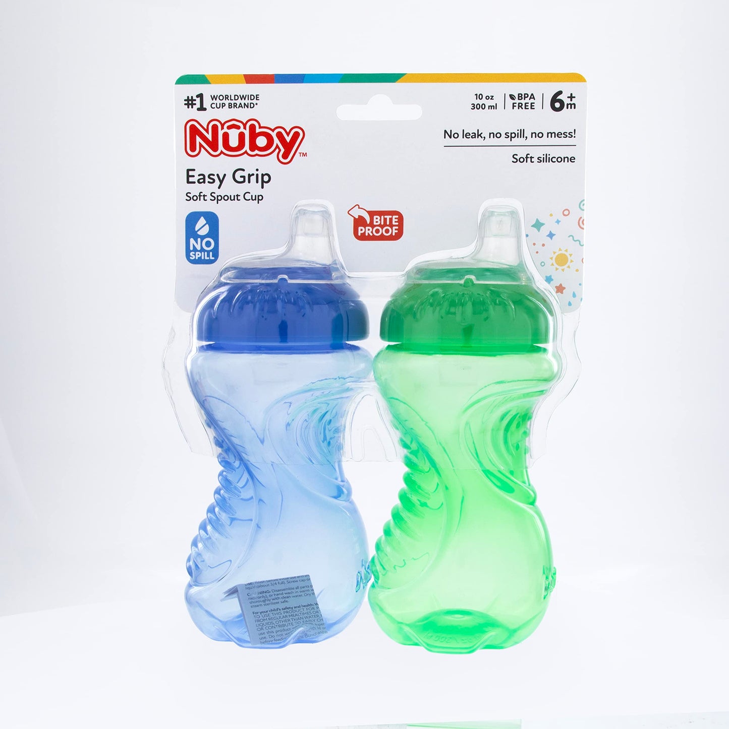 Nuby 2 Pack No Spill Cup, 10 Ounce, Colors May Vary