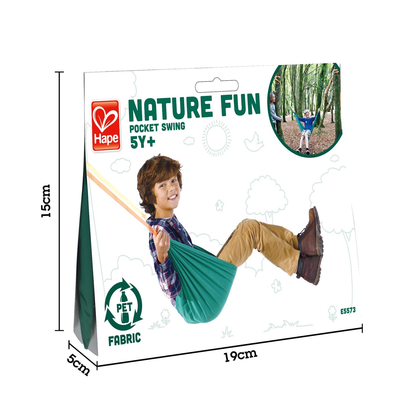 Hape Pocket Swing| Hamaca portátil Verde para niños, Silla oscilante para niños al Aire última intervensión, Mecanismo de fácil fijación para niños a Partir de 5 años, Capacidad de Peso de 200 Libras