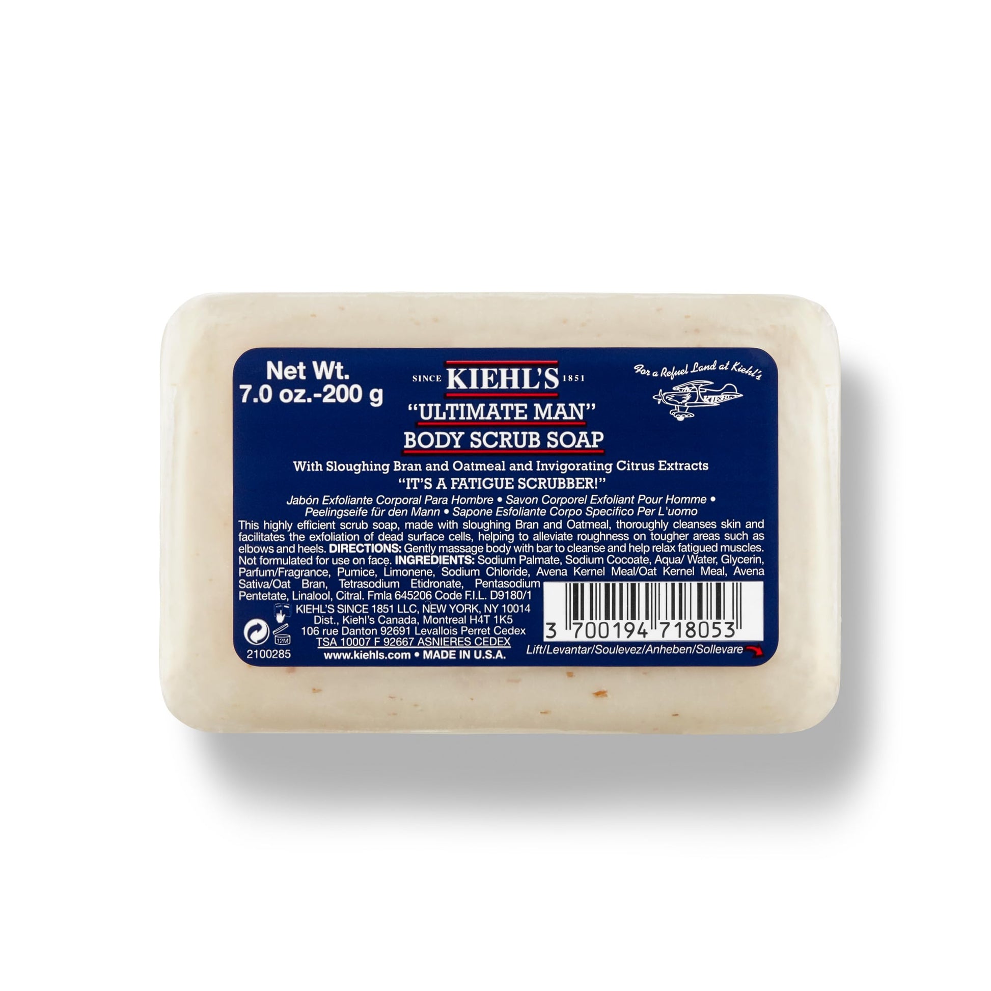 Jabón Exfoliante en Barra Kiehl's Ultimate Man Avena y Piedra Pómez para Hombre Energizante