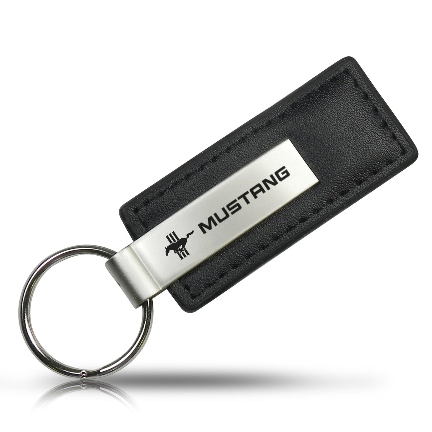 Ford Mustang - Llavero de piel negro con logotipo de triple barra