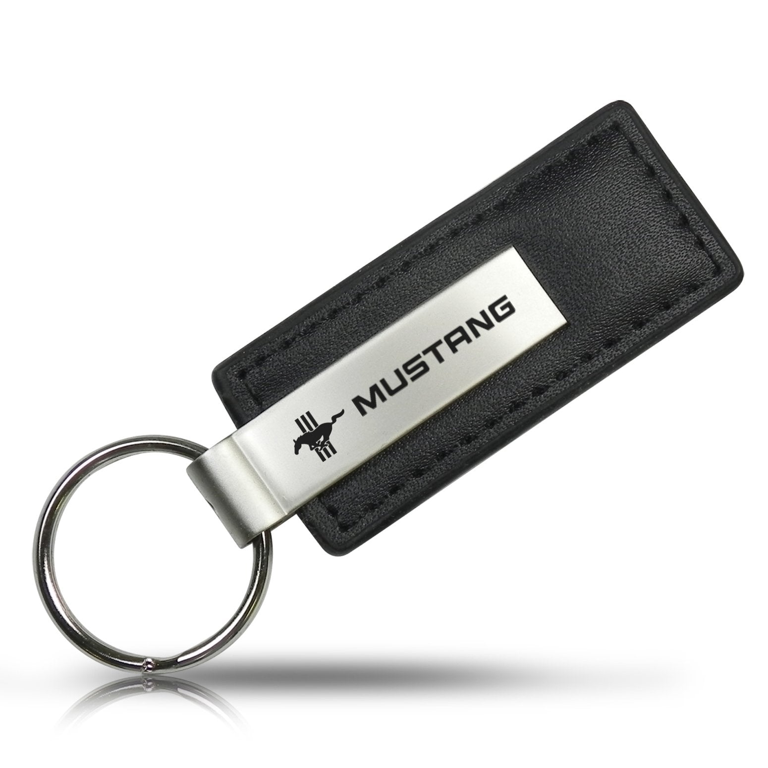 Ford Mustang - Llavero de piel negro con logotipo de triple barra