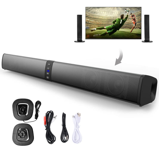 JESUS Barra de Sonido Bluetooth 2 en 1, 4 Desmontable, para TV con Interfaz RCA/AUX 3,5 mm, Compatible con TV, computadora, Tableta, móvil