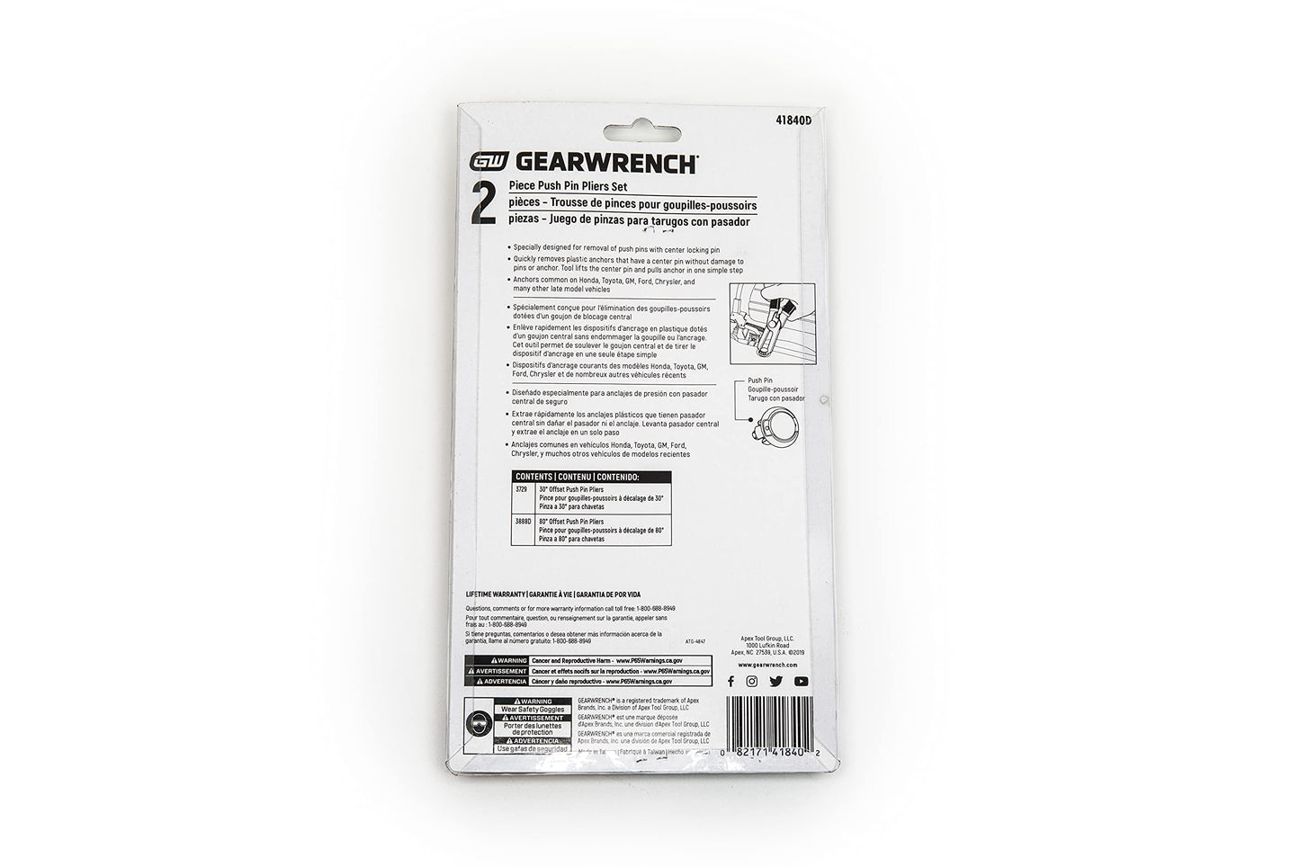 GearWrench 41840D 2 Piece Push Pin Pliers Set
