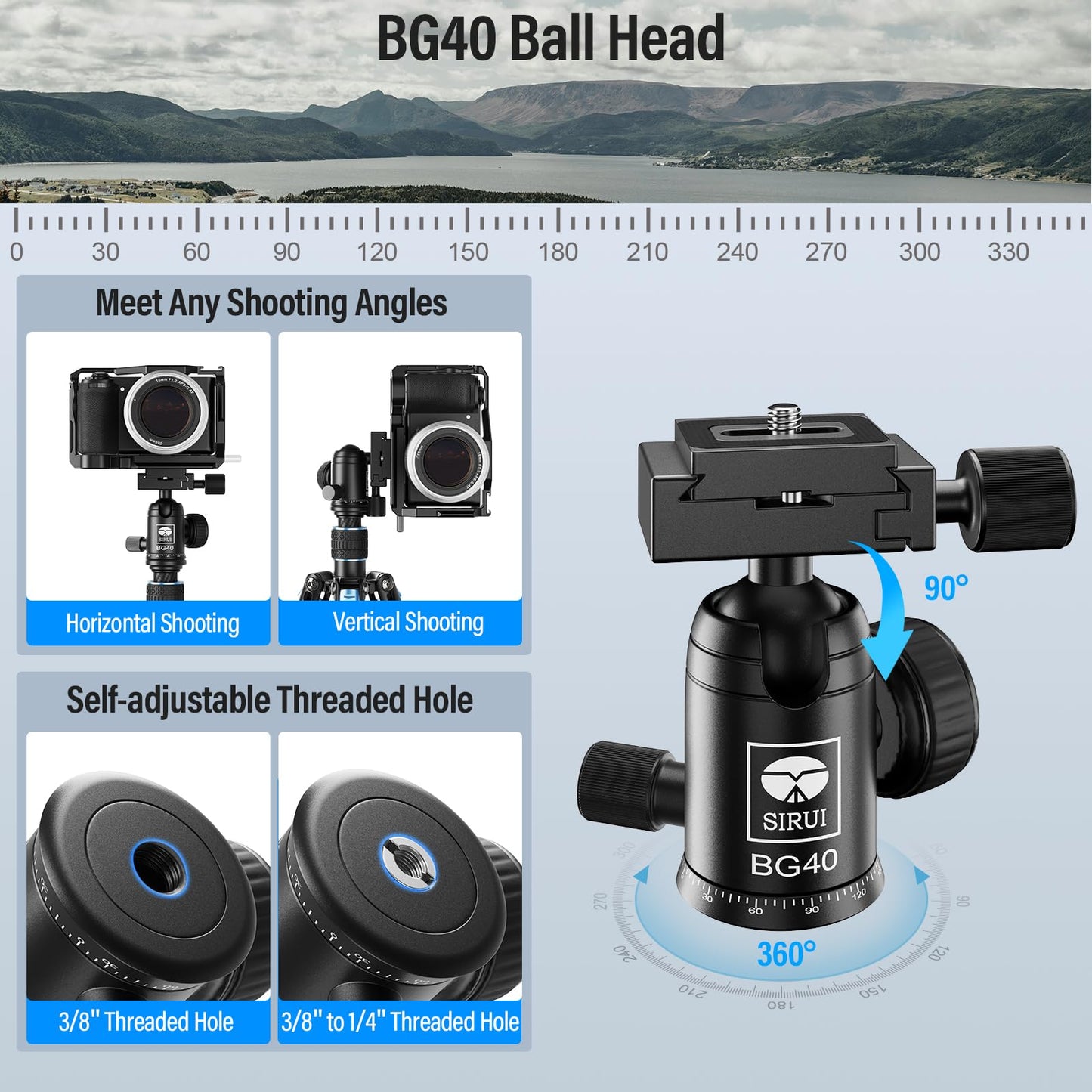 Trípode de Cámara SIRUI Fibra de Carbono 60" Cabeza de Bola 360° Traveler X-III Viaje Compacto