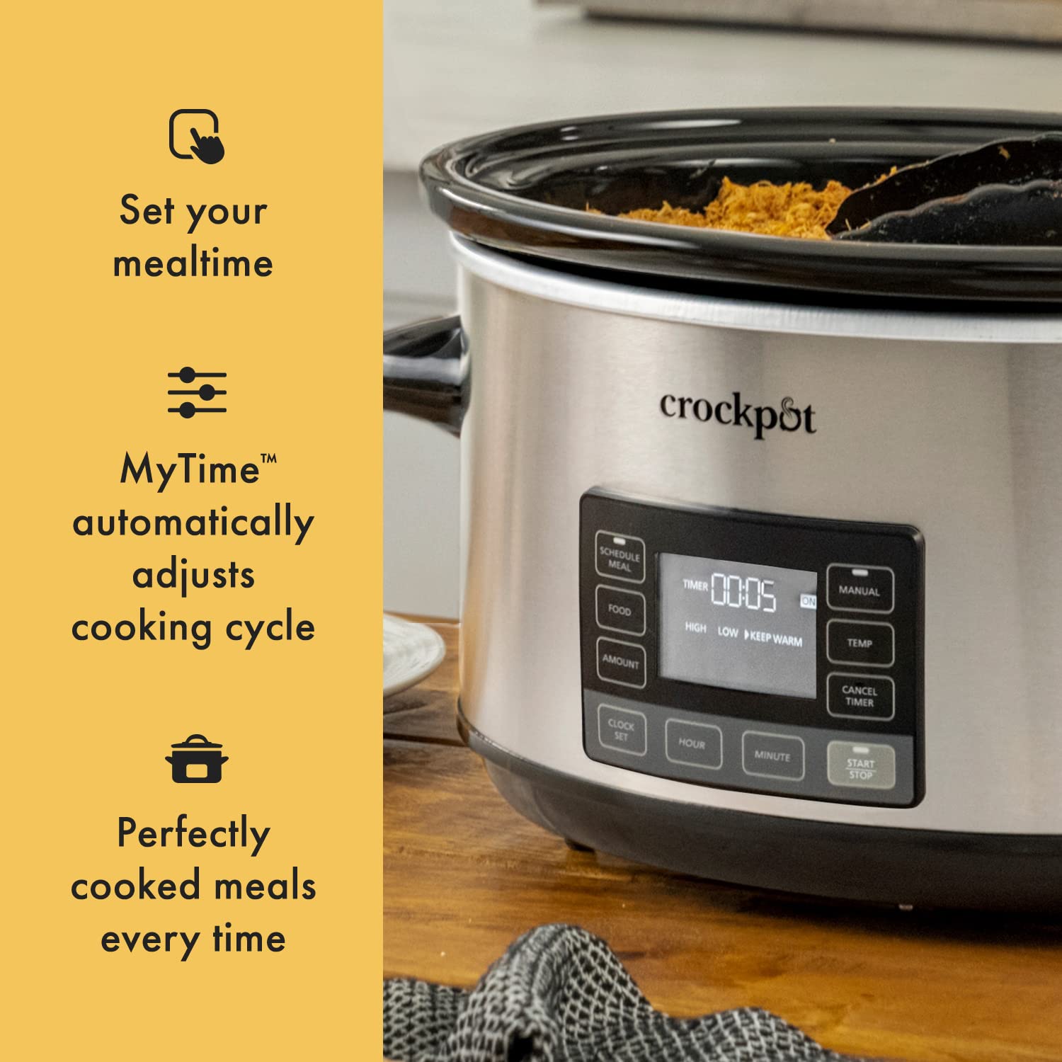 Crock-Pot - Olla de cocción lenta de 7 cuartos de galón, portátil programable con temporizador, tapa de bloqueo, acero inoxidable