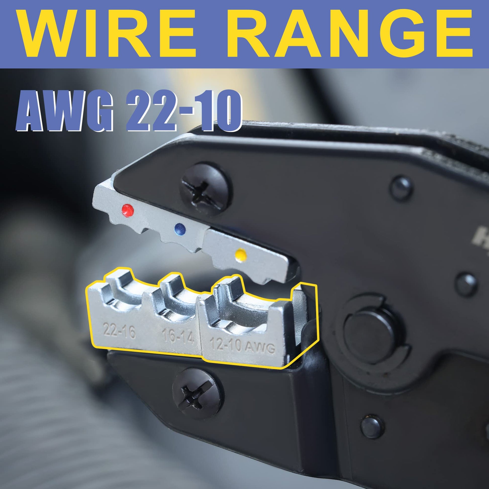 Haisstronica - Herramienta de crimpado para conectores de cables eléctricos aislados, AWG 22-10, herramientas de crimpado de carraca, herramientas de prensado de cables de arraque, disponible para