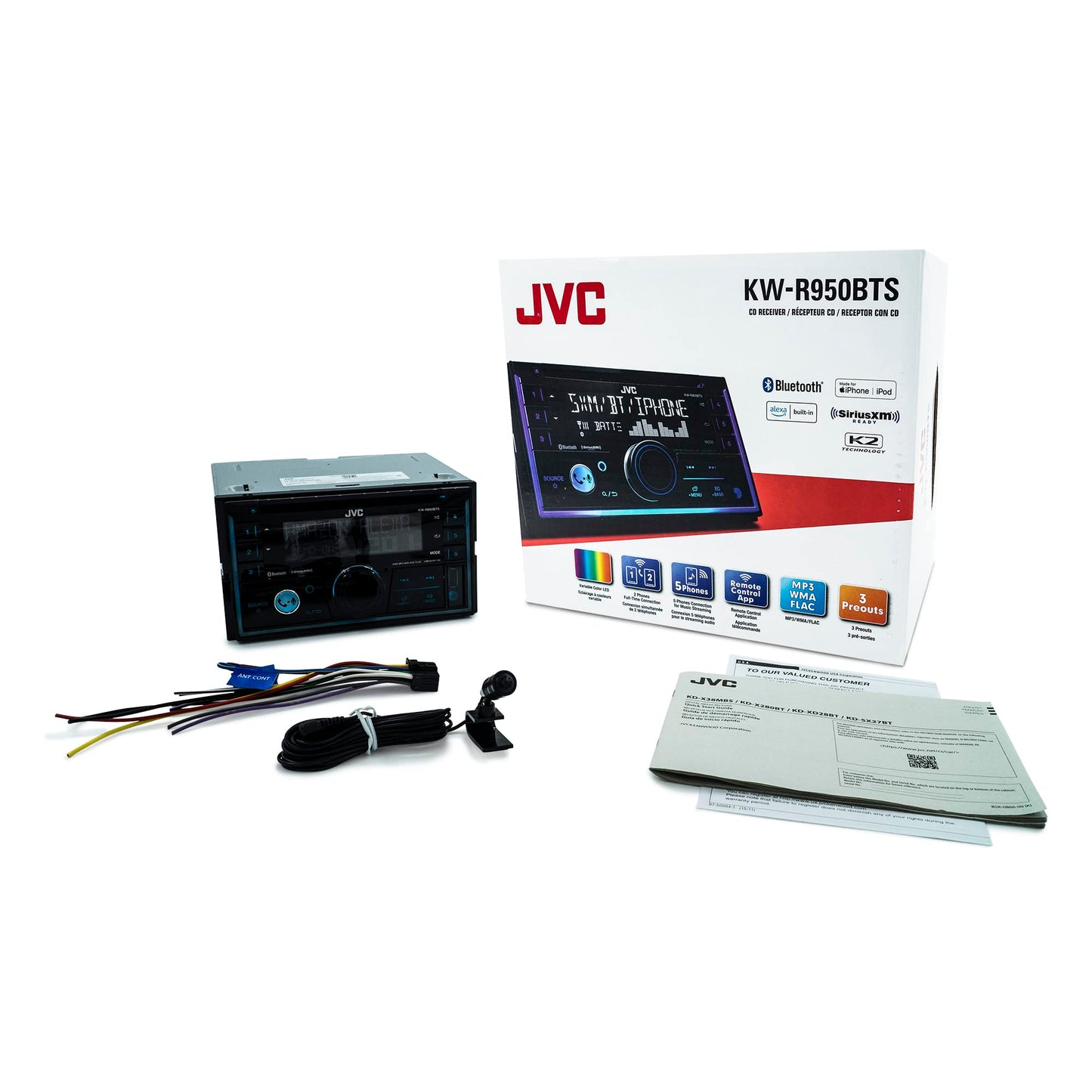JVC KW-R950BTS Receptor estéreo Bluetooth para coche con puerto USB - visualización LCD - Radio AM/FM - Reproductor MP3 - Doble DIN - EQ de 13 bandas (negro)
