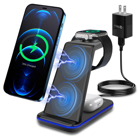 Lostrain Cargador Inalámbrico 3 en 1,Estación de Carga inalámbrica con 18W Qi Carga para iPhone 15/14/13/12/11/XR/XS/8,Huawei,Xiaomi,Airpods 3/2/Pro,Soporte de Carga con Multi-Protección