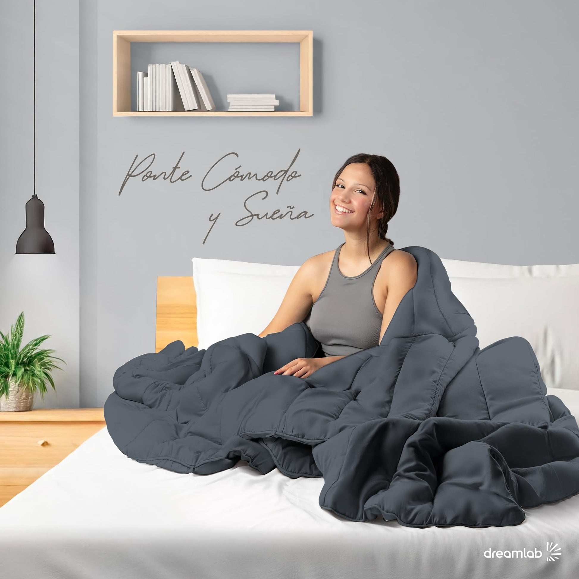 Dreamlab Edredón Acolchado para Toda Estación. Relleno de Microfibras Recubiertas con Gel. Lavado a Máquina. Usar como Edredón o con Funda Duvet. Hipoalergénico. (Grafito, King Size 259 x 223cm)