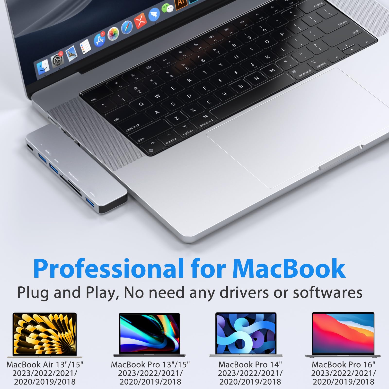 Hertekdo Hub USB C, 6en1 Tipo C Hub Adaptador Multipuerto USB C, 3 USB3.0, Multifuncional Tipo C, Lector Tarjeta SD/TF, USB C Hub Compatible con MacBook, MacBook Pro, MacBook Air, Plug-and-Play
